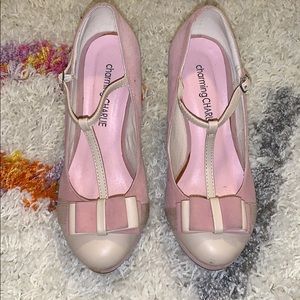 Charming Charlie Retro Suede Bow Heels SZ 6